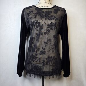 Grena y2k 90s goth fairy witchy black velour long sleeve top with beaded hem.